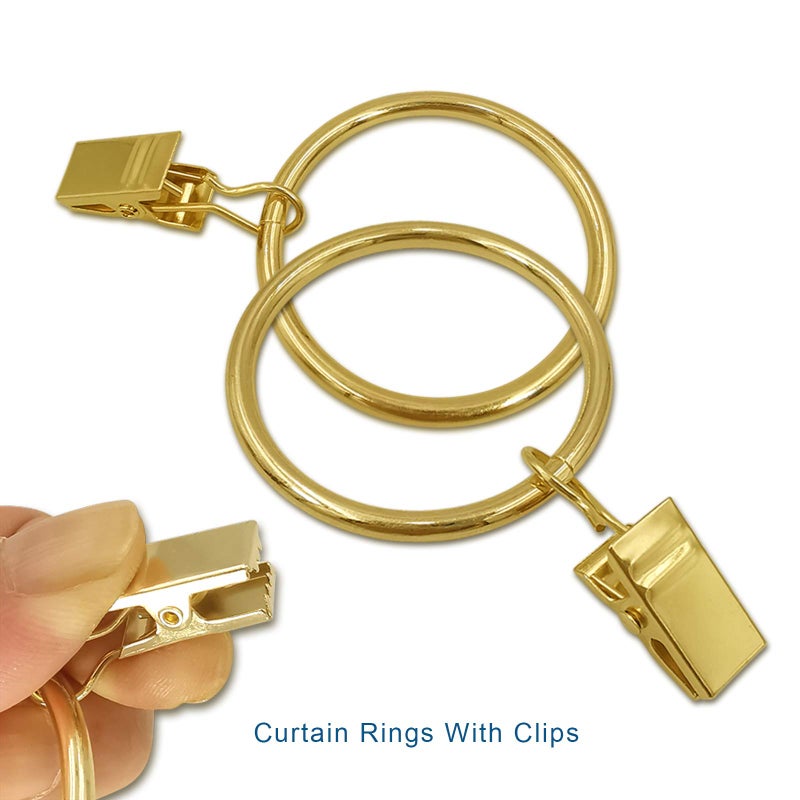 AMZSEVEN 40 Pack Metal Curtain Rings with Clips, Drapery Clips Hooks, Decorative Curtain Rod Clips 1.5 in Interior Diameter, Gold - Image 4